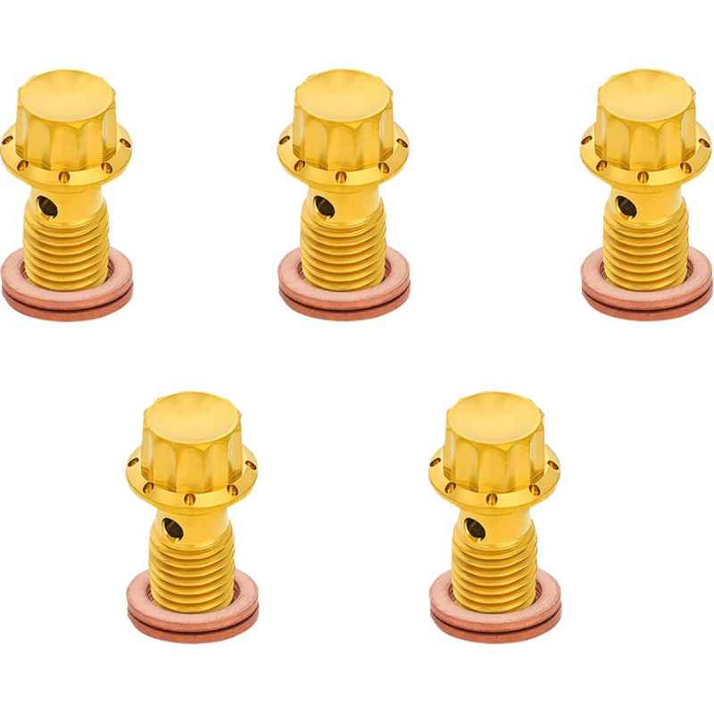 BOLT BANJO 5-PK M12x1.25 GOLD 12-PT DUAL F/R MC SOFTAIL