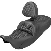 RoadSofa™ Seat - Honeycomb - Gray Stitch - with Backrest - Extended Reach - FLH/FLT '08-'24