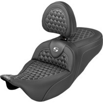 RoadSofa™ Seat - Honeycomb - White Stitch - with Backrest - Extended Reach - FLH/FLT '08-'24