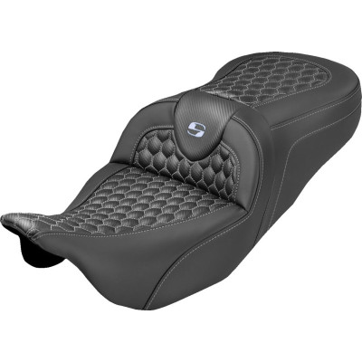 RoadSofa™ Seat - Honeycomb - Silver Stitch - without Backrest - Extended Reach - FLH/FLT '08-'24