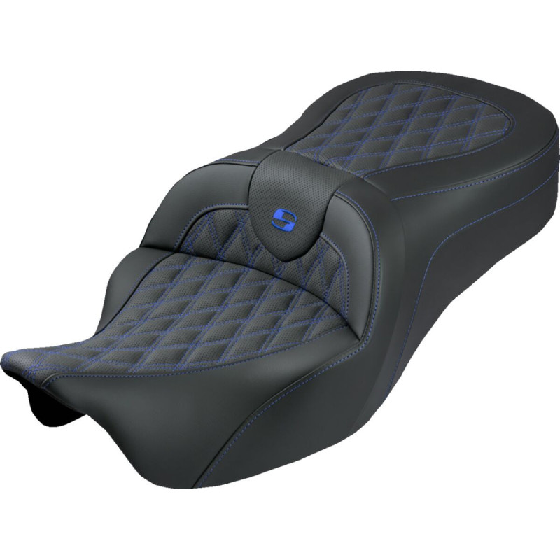 Roadsofa™ King Seat - Lattice Stitch - Blue Stitch - FLH/FLT '08-'25