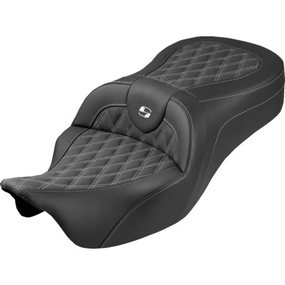 Roadsofa™ King Seat - Lattice Stitch - White Stitch - FLH/FLT '08-'25