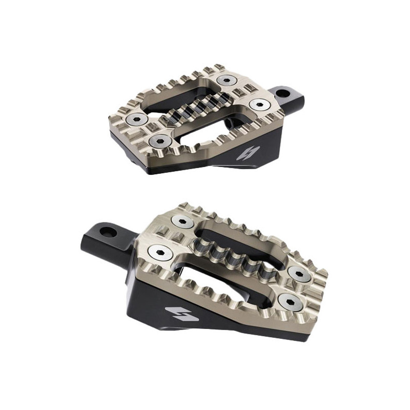 Kraus, EXO foot peg set. Gold stainless top / Black alu base